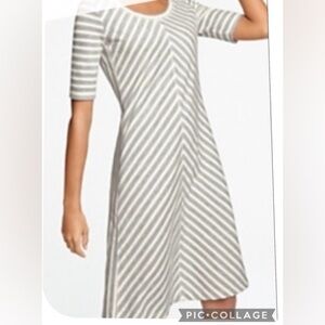 TALBOTS Petite Terry Knit Gray Stripe Dress